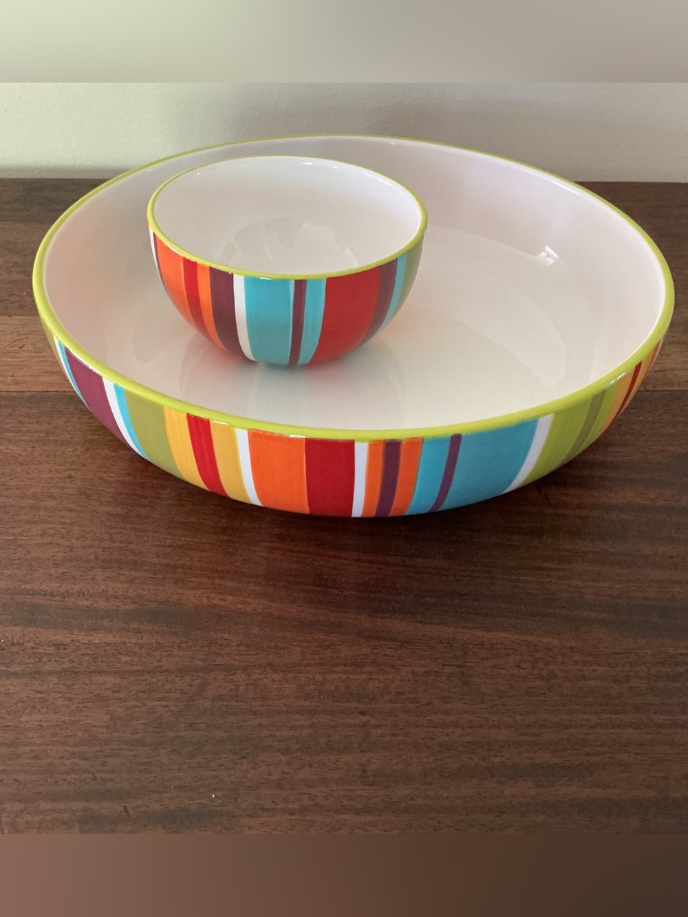 Crate and Barrel Raya Striped 2 Piece  Chip & Dip Set